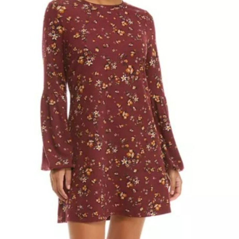 As U Wish Junior's Flowered Long Sleeve Dress - Medium Maroon